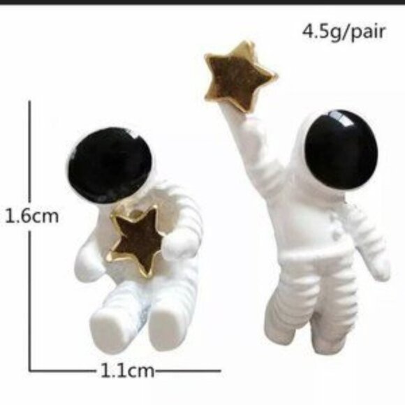 Astronaut NASA Space White & Gold Earrings - Picture 3 of 3